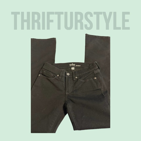 Soho Jeans‎ Bootcut Black Denim Low Rise Size 0 Petite - Picture 3 of 8